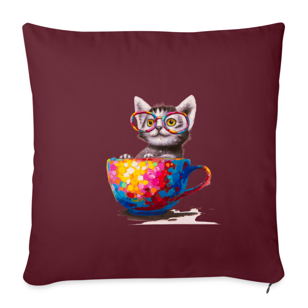 Throw Pillow Cover Kitty - burgundy