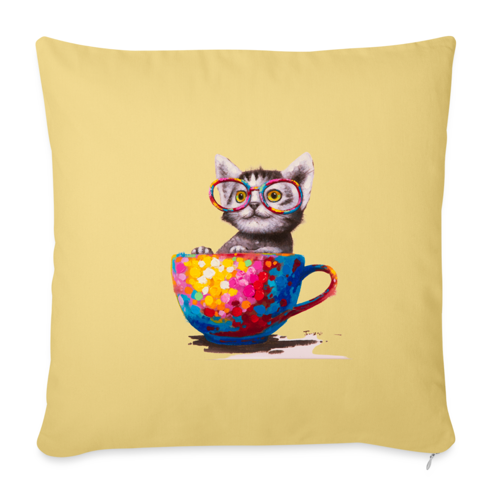 Throw Pillow Cover Kitty - washed yellow