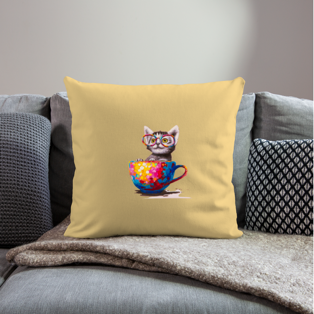 Throw Pillow Cover Kitty - washed yellow